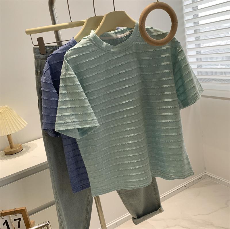 Chic Lace Round Neck Short-Sleeve Women's T-Shirt - 2025 Summer Collection, Loose Fit