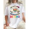 Women's Fun & Colorful 'Be Kind' Heart Graphic Tee - Casual Crew Neck Short Sleeve T-Shirt, Stretchy Polyester Blend Summer