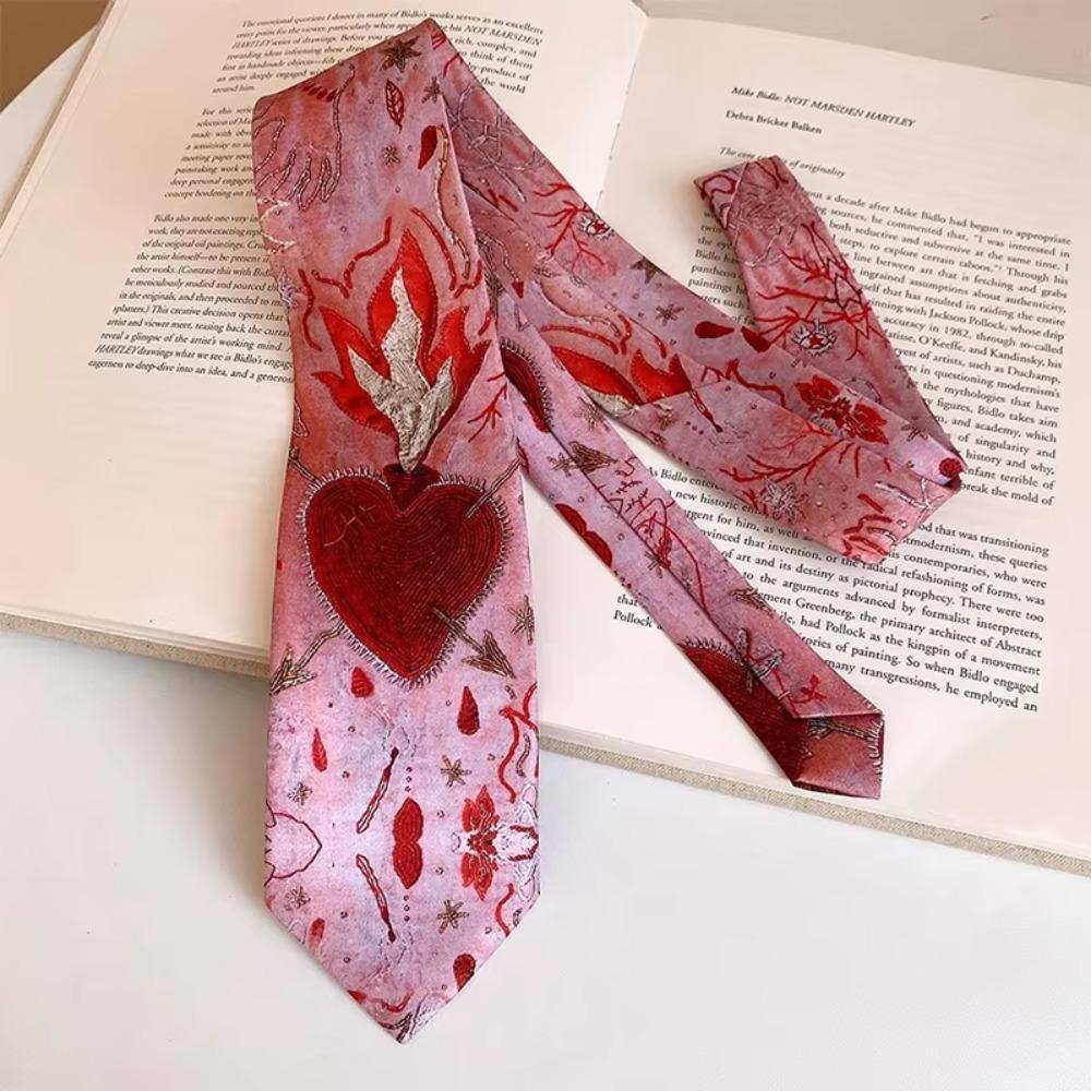 Gradient Pink Romantic Neck Scarf Y2K Women's Neck Tie Unique Heart Flame Tie  Fashion Accessory