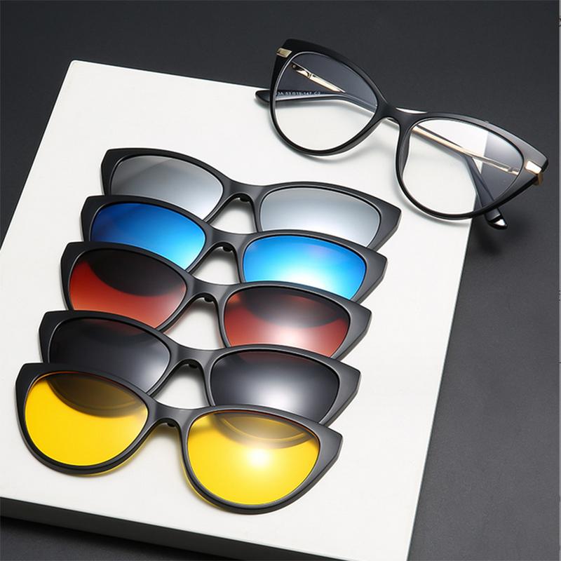 2353 New Retro Set Of Sunglasses Women Cat Eyes Magnetic Clip Sun Glasses Tr Frame Metal Legs Prescription -0.5 -1.0 -2 To -6