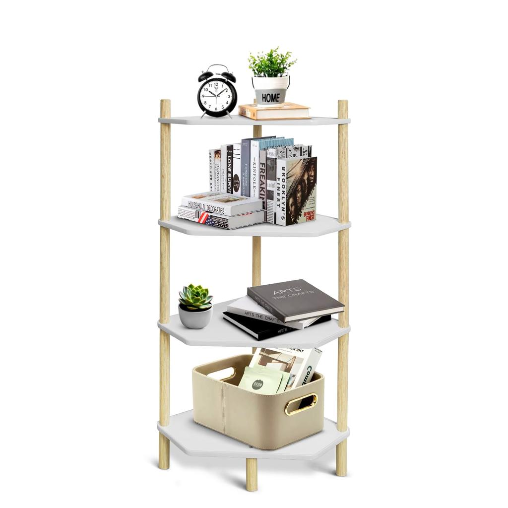 GIBLEA Corner Shelf, 4 Tiers, Wooden, Lightweight, Open Shelf, Gap Storage, 30cm Wide X 30cm Deep X 100cm High, Versatile, Easy Assembly