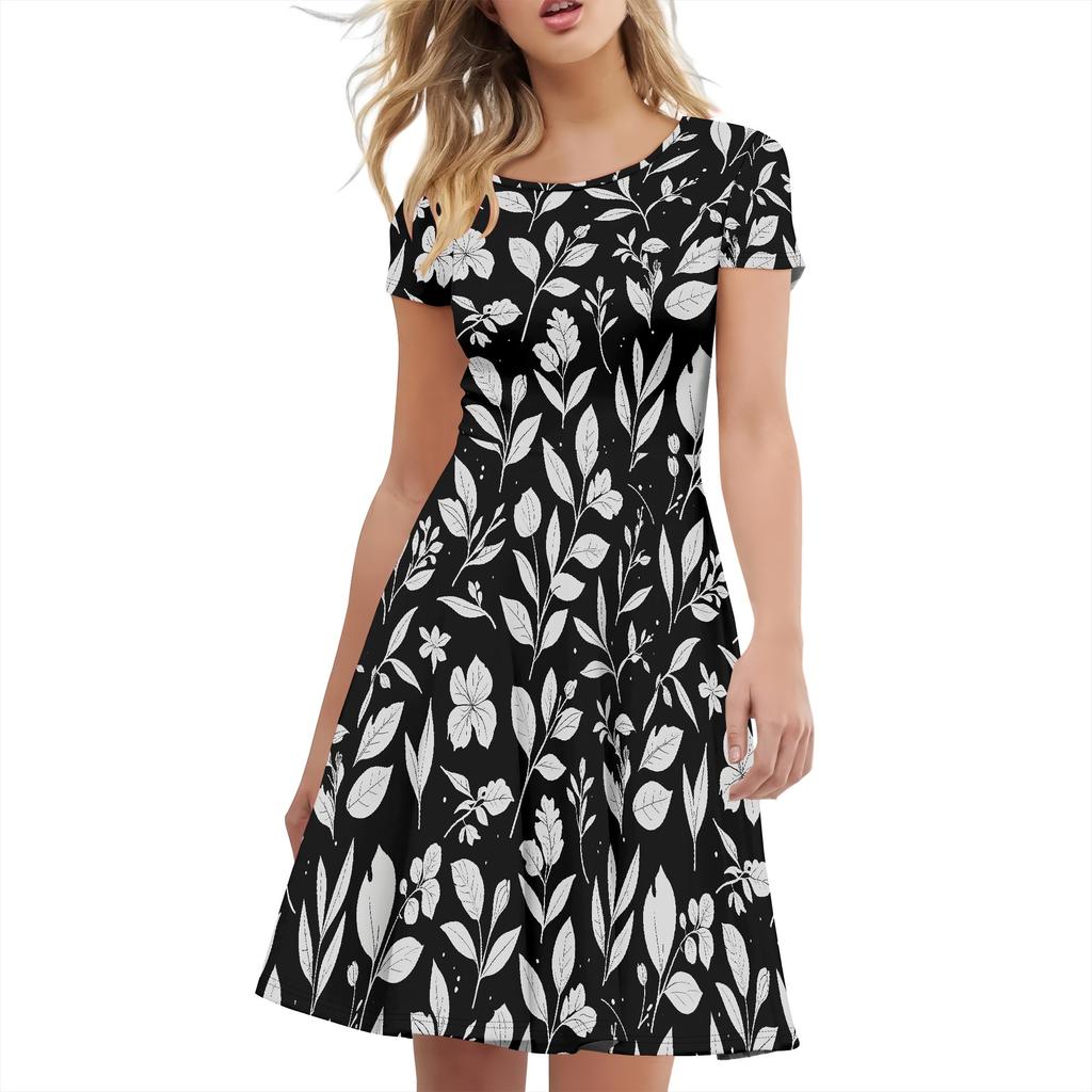 Dámské ležérní letní tričkové šaty s krátkým rukávem, volné šaty, módní styl, univerzální styl, oblečení