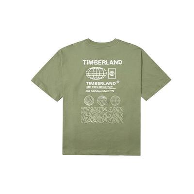 Timberland Back Pattern Letter Print Simple Round Neck Short Sleeve T-Shirt Unisex Tops Cassel-Green A6QHD590
