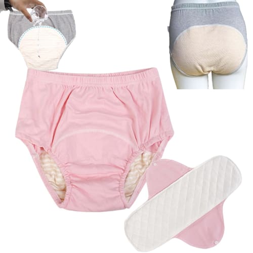 KUMUROETA Incontinence Underwear, Urine Barrier Underwear, Pure Cotton, Absorbent, Breathable, Washable, with Removable Absorbent Pads, Prevents Side