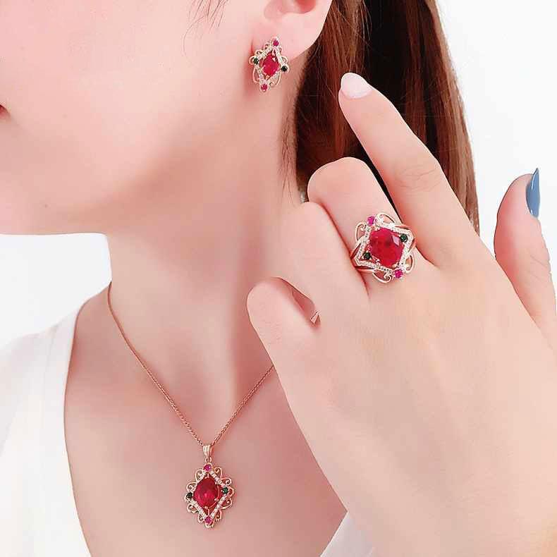 Rose Gold Plated Purple Gold Red Stone Egg Surface Ring Diamond Shaped Light Luxury Design Ring