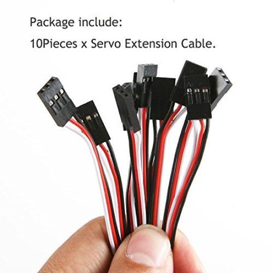 Servo Extension Cable Lead Wire 100mm 3.93 inch 3 Pin Cord Male to Male JR Plug for Futaba (Pack of 10PCS)
