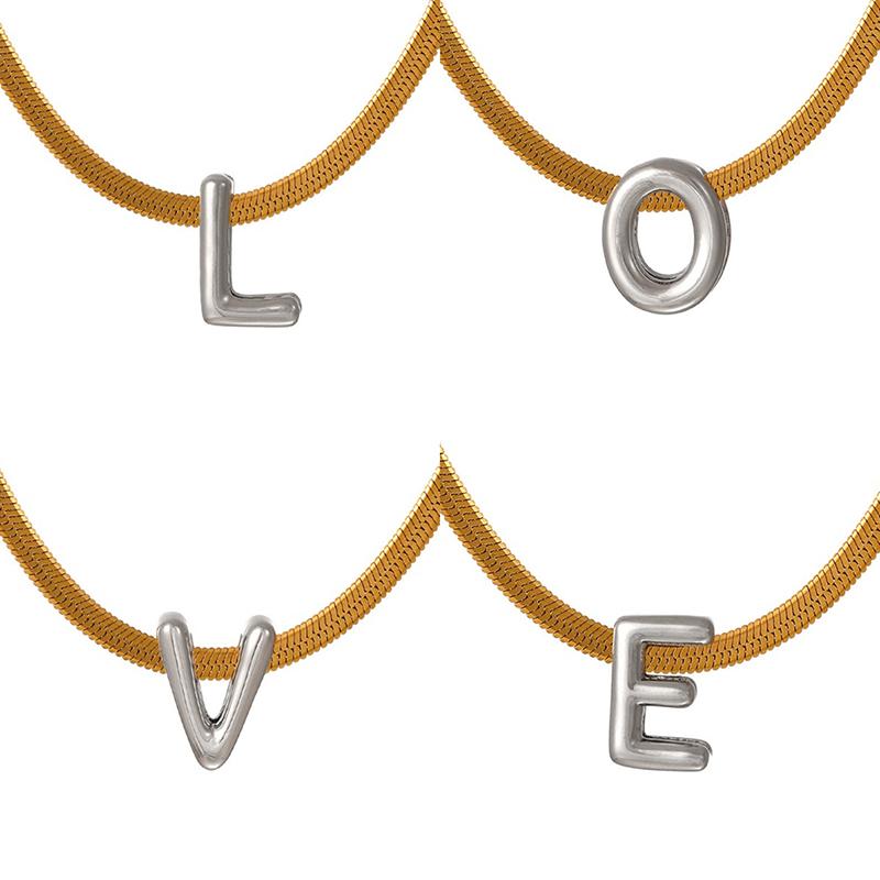 Titanium Steel Snake Bone Chain 26-Letter A-Z Initial Pendant Necklace Alphabet Choker Jewelry Holiday Gift For Women