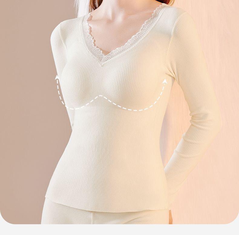 Women's Cashmere Silk Warm Set with Built-In Bra, Plus Velvet, Autumn/Winter 2025 Style, Base Layer Top Innerwear