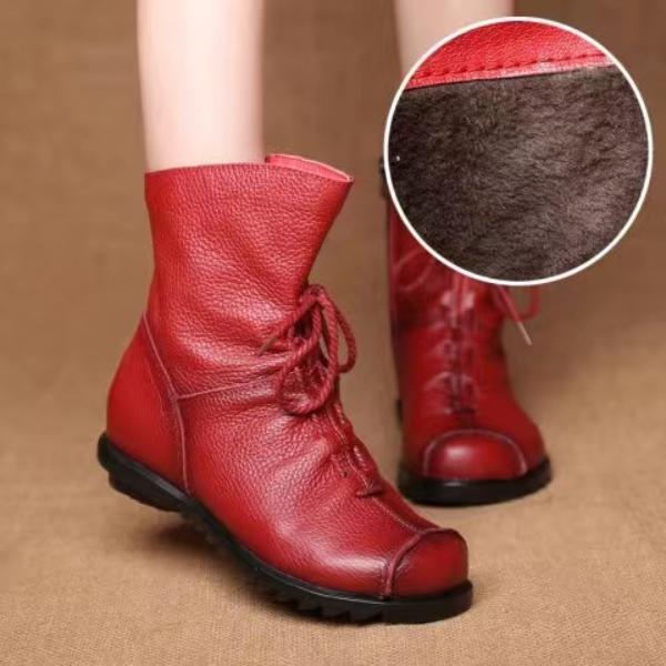 Dámské krátké kozačky z pravé kůže Plyš Retro Ležérní Podzim Zima Dámské Kozačky Voděodolné kožené teplé Sněhule