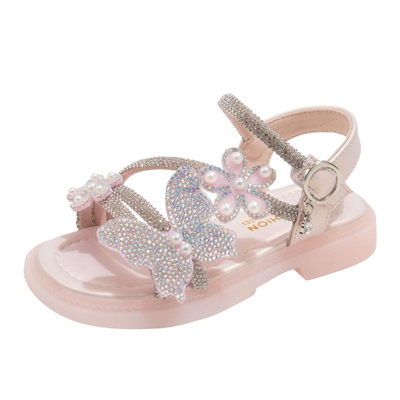

Girls Butterfly-knot Sandals Children Pearls Princess Sandals Soft Sole Kids Flowers Summer Beach Shoes Open Toe Size 26-36 26