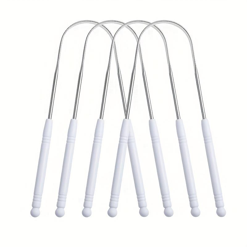 

4pcs Stainless Steel Tongue Scraper with Plastic Handle , Gentle Tongue Cleaning - Men & Women Oral Hygiene Essentials