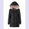 Womens Warm Hooded Cotton Padded Coat Long Sleeve Loose Fit Mid-Length Outerwear Black Navy
