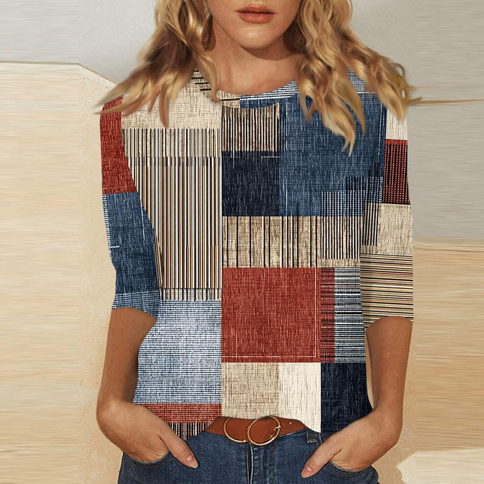 

Женская модная повседневная свободная футболка с круглым вырезом и рукавами 3/4 с принтом, женский топ XL