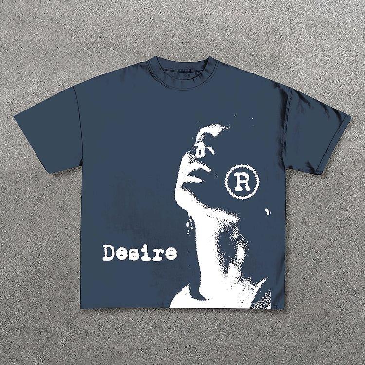 

Street Women s Top Vintage Desire Pattern Printed Cotton T-shirt Men s Y2K Summer Short-sleeved Vintage Oversized T-shirt 4XL