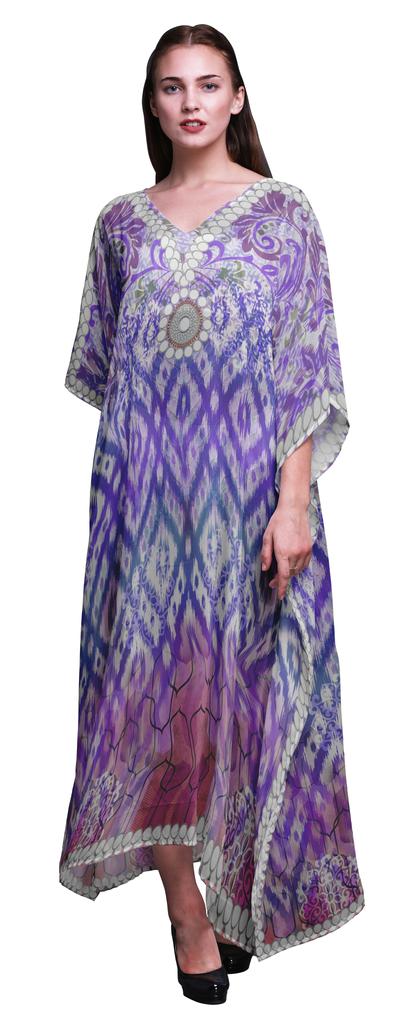 Phagun Ikat Panel Long Caftan Maxi Dress Beach Swimwear Cover Up Womens