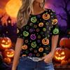 Women's Casual Halloween and Pumpkin Print Short Sleeve Crewneck Pullover Top
