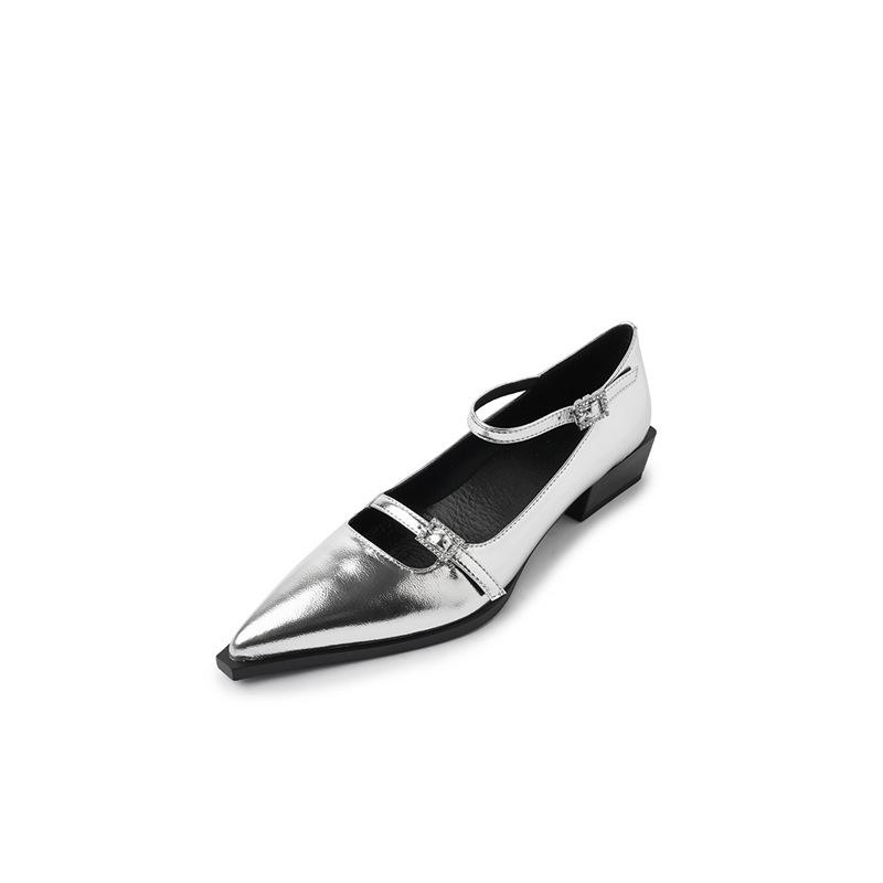 

Nai Pai silver thick heel niche French pointed single shoes women s 2025 new spring and autumn low heel small fragrant Mary Jane shoes 39 серебряный