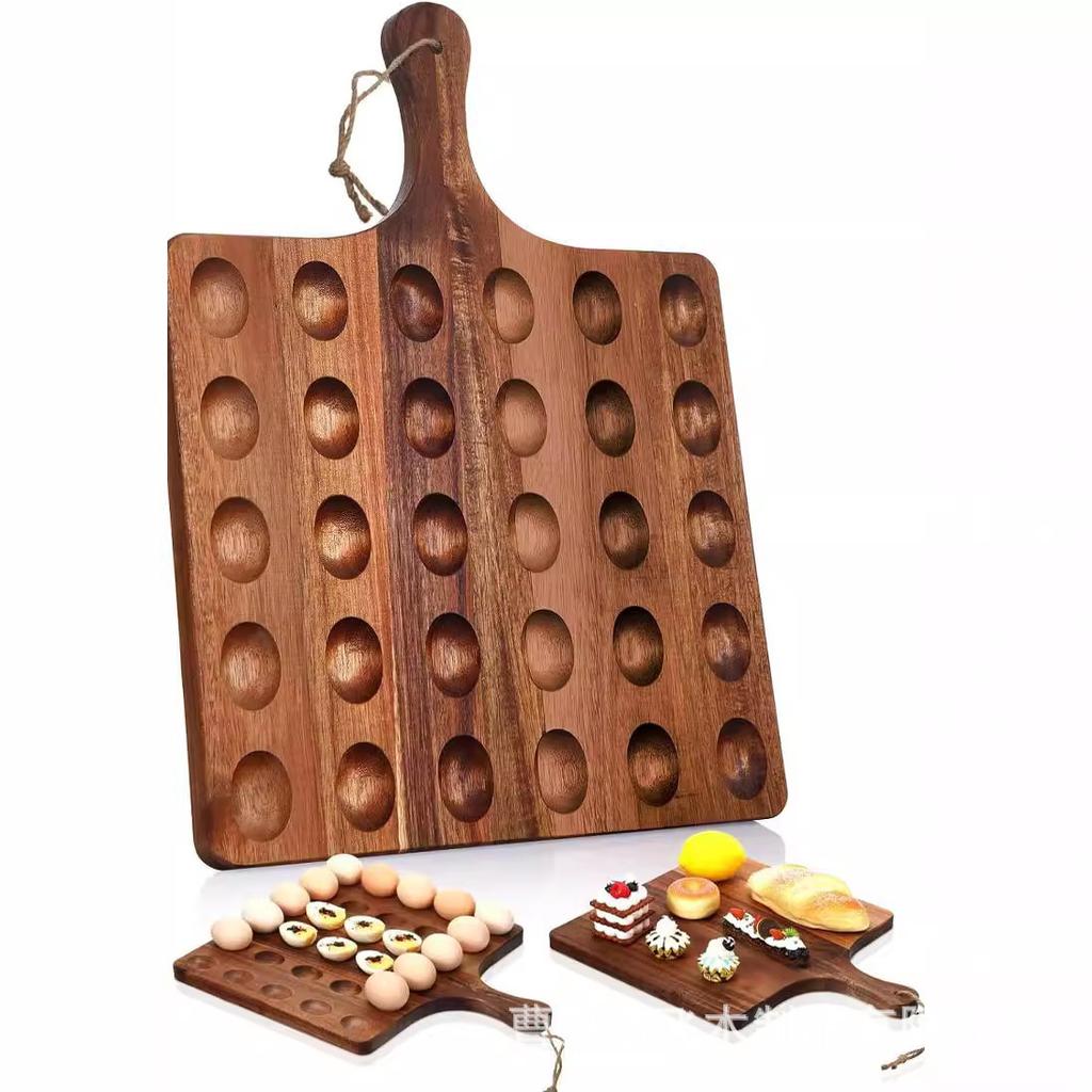 Wooden Grid Fixed Egg Rack with Handle Creative Solid Wood Multi-grid Kitchen Storage Egg Tray Display Tray