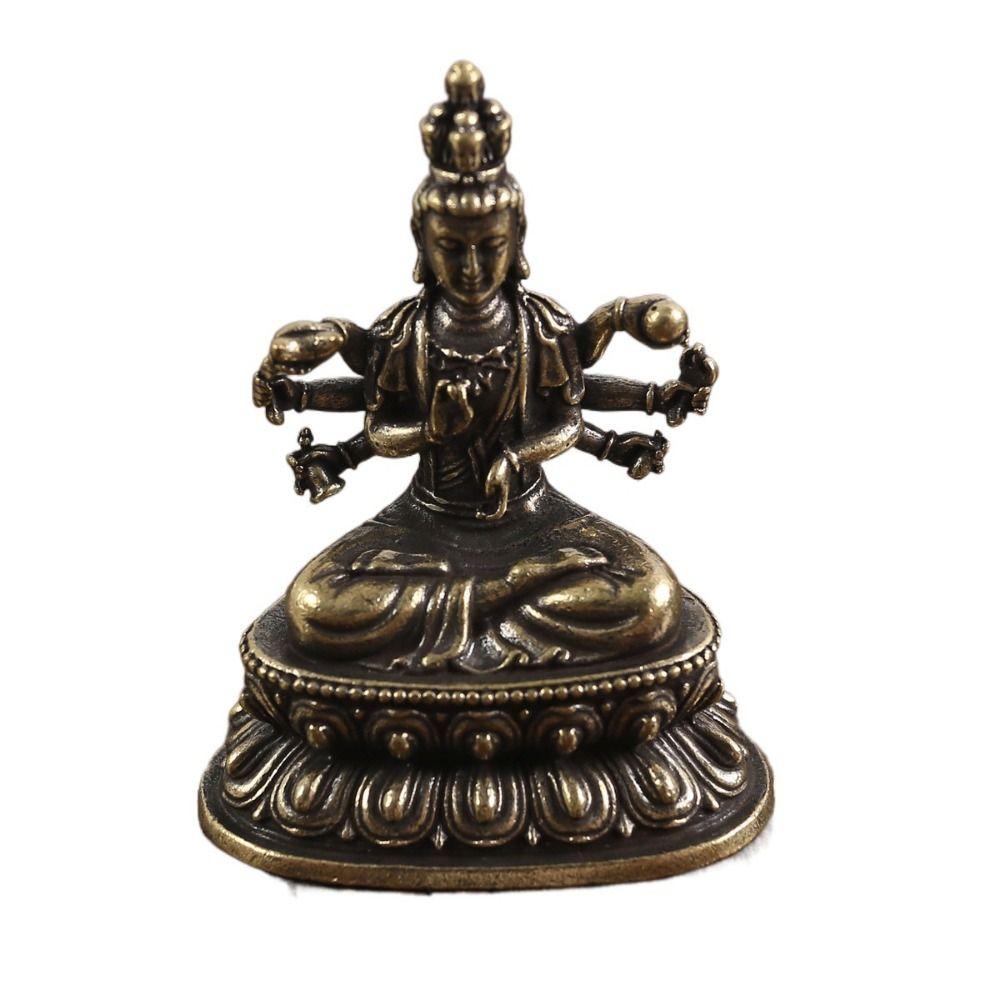 Antique Copper Buddha Statue Home Living Room Office Decoration Figurines Retro Brass Chinese Tibetan Green Tara Buddha Statue