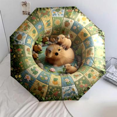 1 Guarda-chuva Automático Dobrável - Padrão de Desenho Animado, Design Portátil e Dobrável com 8 Varetas, Presentes de Natal e Aniversário