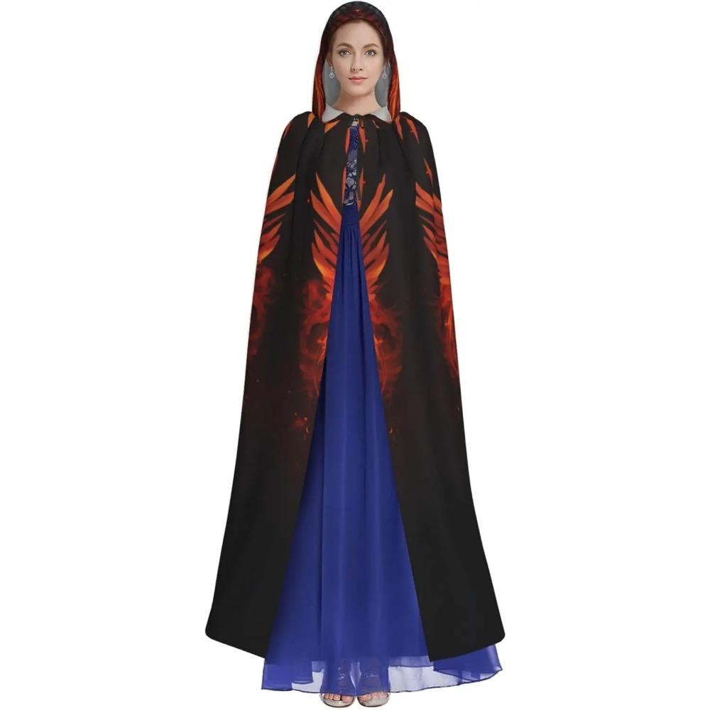 Orange Red Phoenix Printing Halloween Adult Hooded Cloak for Party Decoration and Costumes