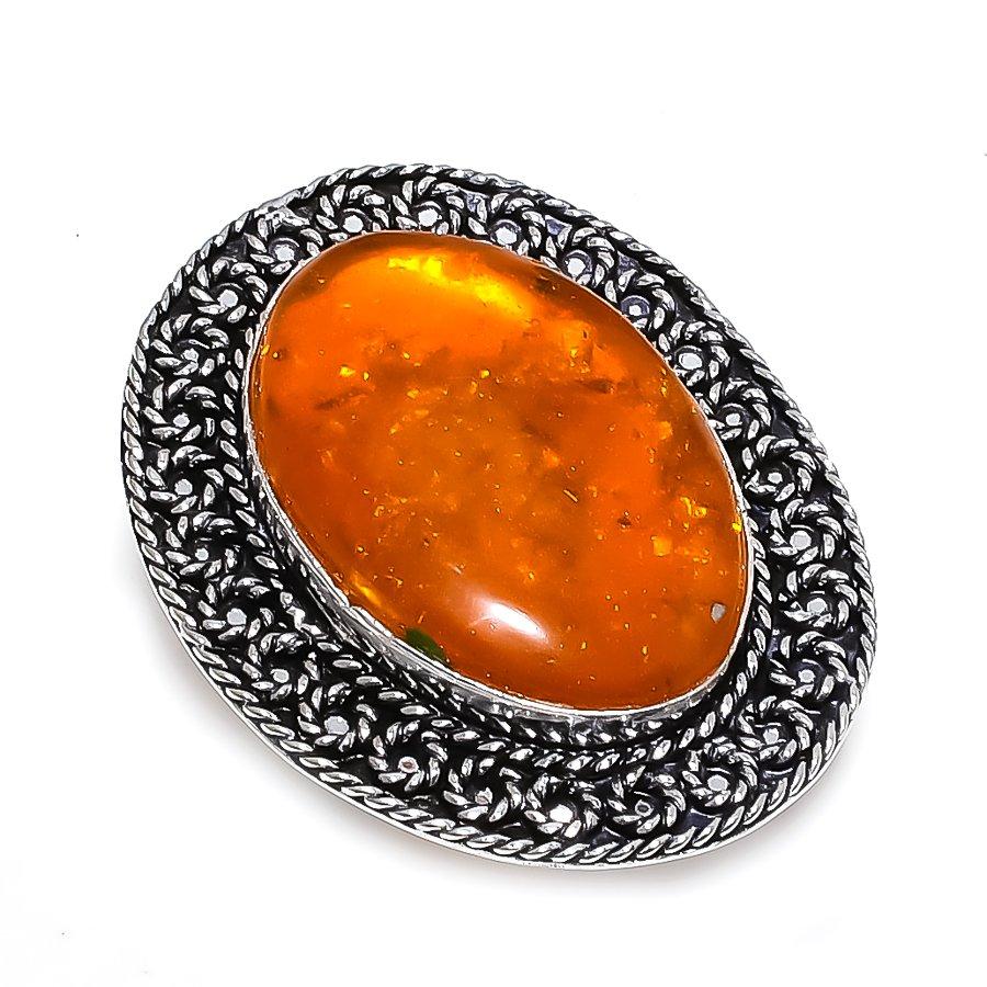 Baltic Amber Gemstone Handmade 925 Sterling Silver Gift Jewelry Ring Size 6 r2e16