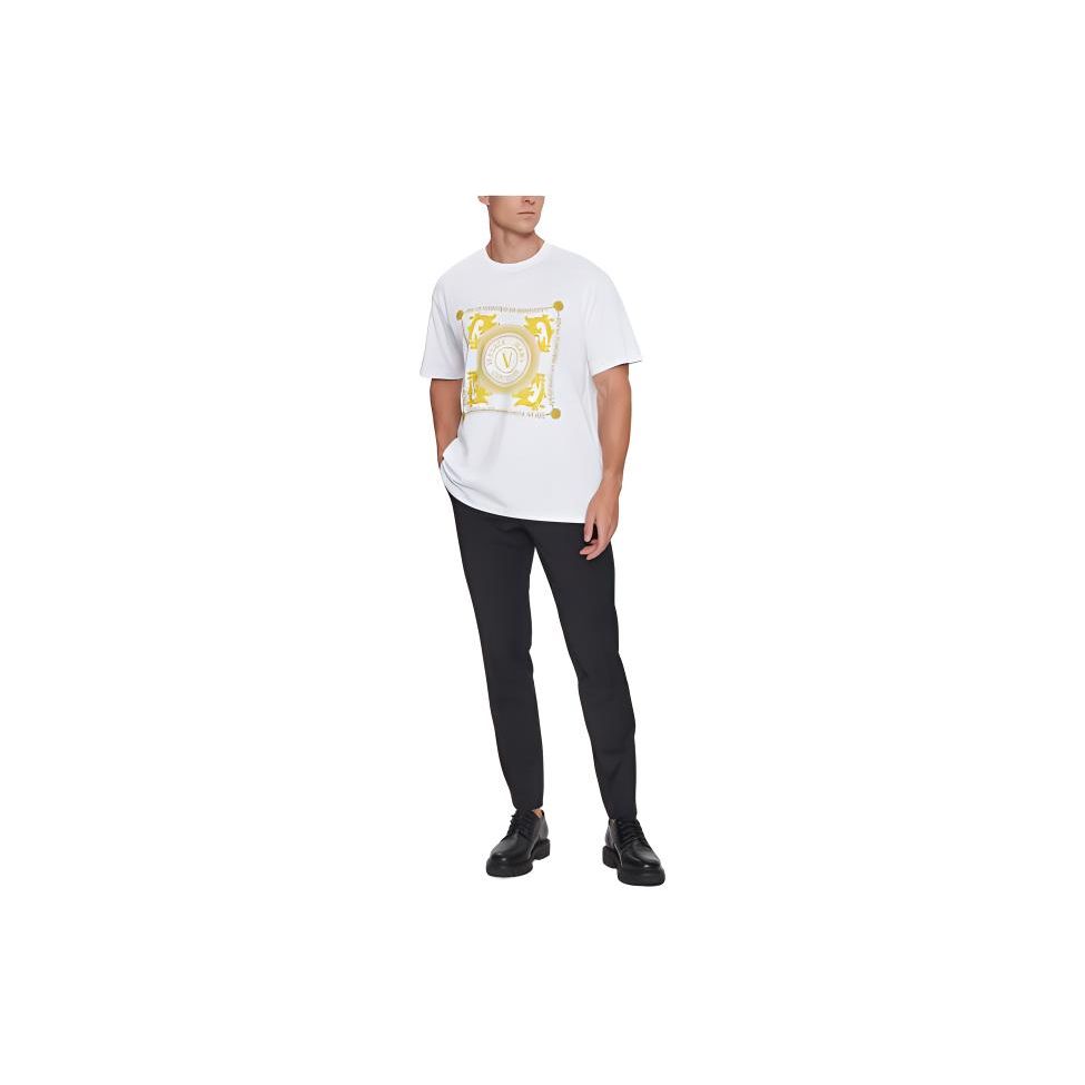 Versace Pattern Printed Crew Neck Short Sleeve T-Shirt Men Tops White 75GAHF07G03