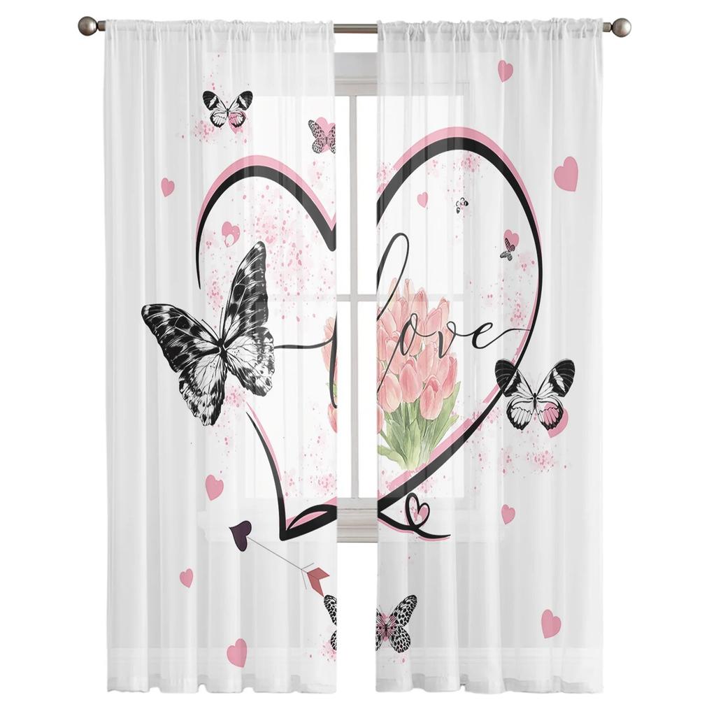 Liebe Schmetterling Blumen Tüll Vorhänge für Wohnzimmer Schlafzimmer Voile Sheer Vorhang Fenster Home Decor Vorhänge