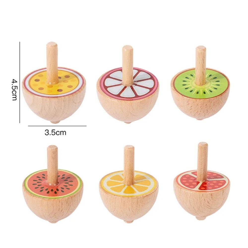 6pcs Wooden Spinning Top Toys Cartoon Childhood Wooden Gyro Fidget Toys Kids Montessori Colorful Spinning Gyro Birthday Gifts