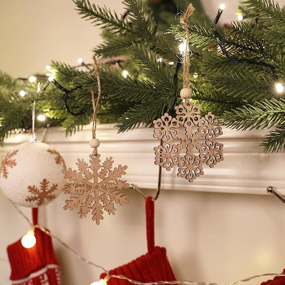 Holz-Schneeflocken-Ornament-Set 6 Stück Europäischer Stil Feiertagsdekorationen Zum Aufhängen für Weihnachtsbaum, Wand und Saisonale Nutzung