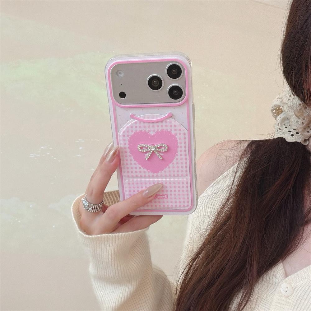 

Korean Plaid Diamond Bow With Fold Stand Phone case for iPhone 17 Pro 15 13 14 16 Pro Max Cover Simple Polka Dot Shockproof Fund For iPhone 17 Promax
