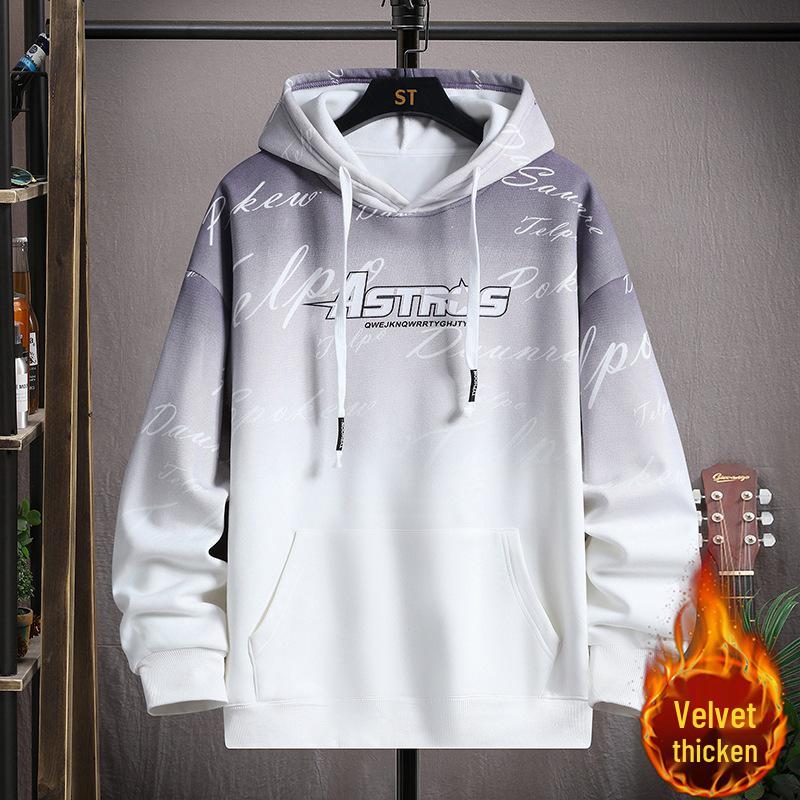 Gradient Color Block Hooded Sweatshirt for Boys, Junior High & High School Students - Plus Velvet, Thickened, Autumn/Winter Outerwear for Teens