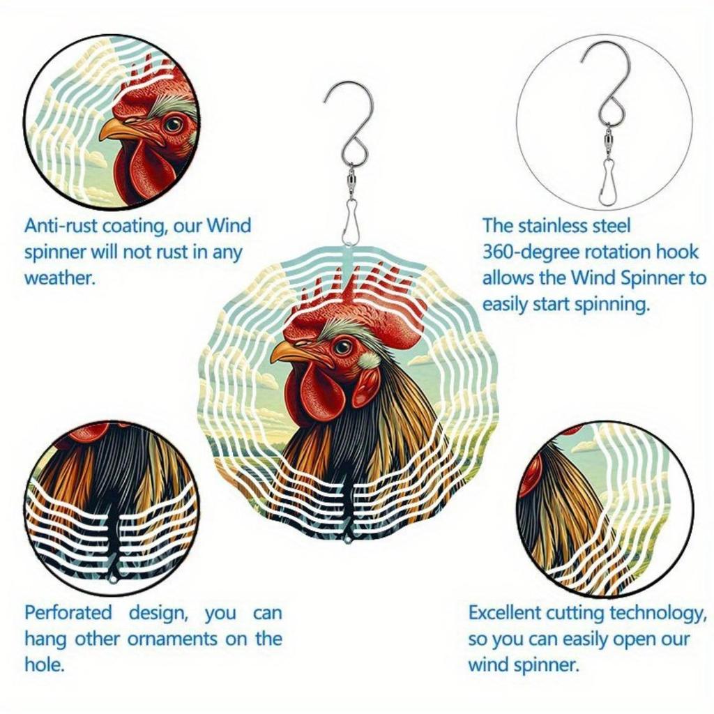 Rooster Metal Wind Chime - 2D Farmhouse Design for Garden, Patio & Balcony | Relaxing Wind-Activated Sounds | No Electricity Needed – Outdoor Decor