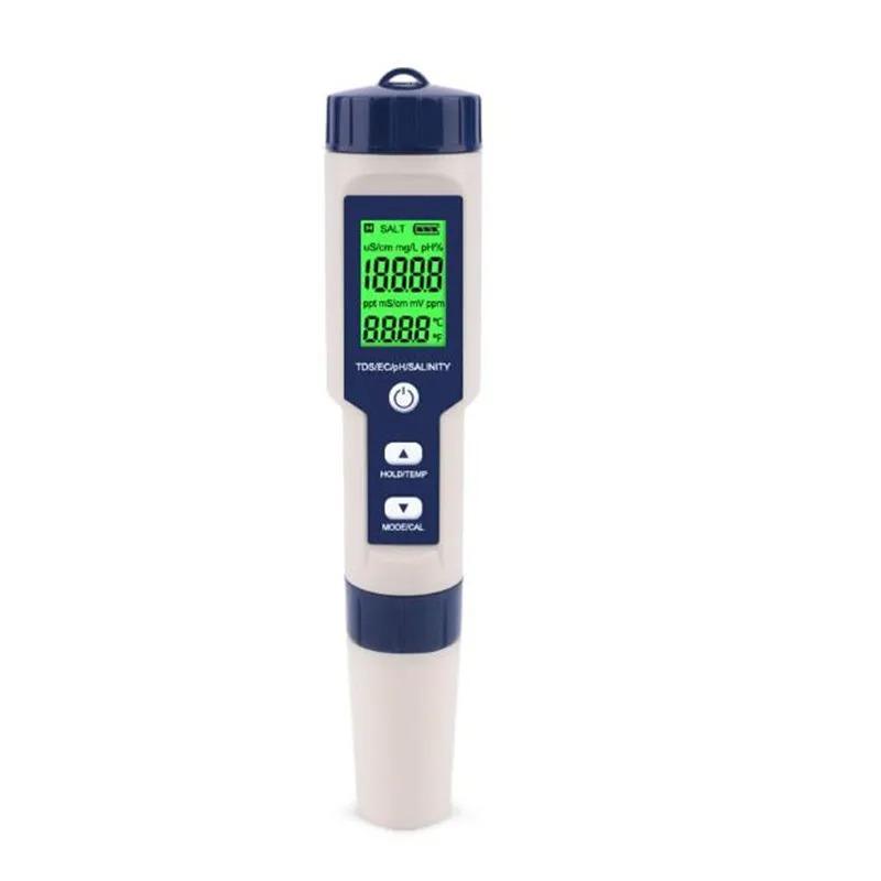 5 in 1 EC TDS Salinity Temperature PH Meter Water Quality Tester for Food Beverages Salt Content Aquarium Seawater ATC Meter