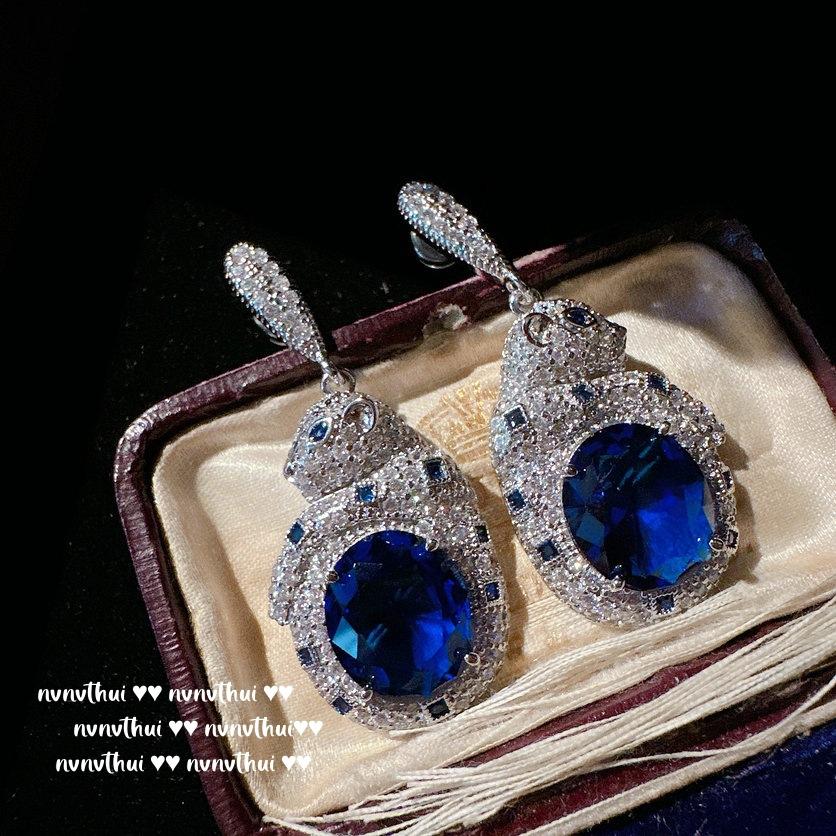 Sri Lanka Blue Cheetah Gemstone Necklace Vintage Plated 18K Gold, Royal Blue Drop Zircon Y Necklace