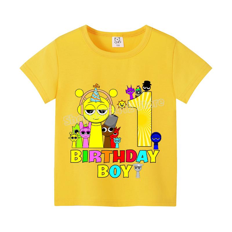 Sprunki Incredibox Birthday T-Shirt Short Sleeve Toddler Number Black T-Shirts Summer Casual Kids Tops Cute Cartoon Baby Clothes