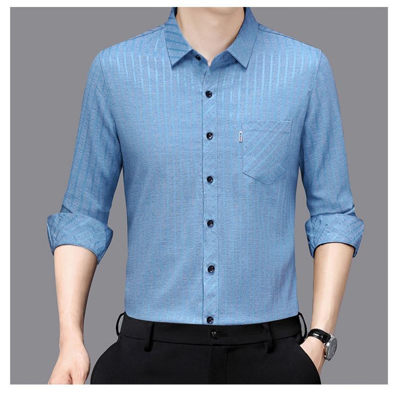Smooth Anti-pilling Mulberry Silk Men's Long-sleeved Shirt Spring and Autumn New Striped Shirt No Ironing