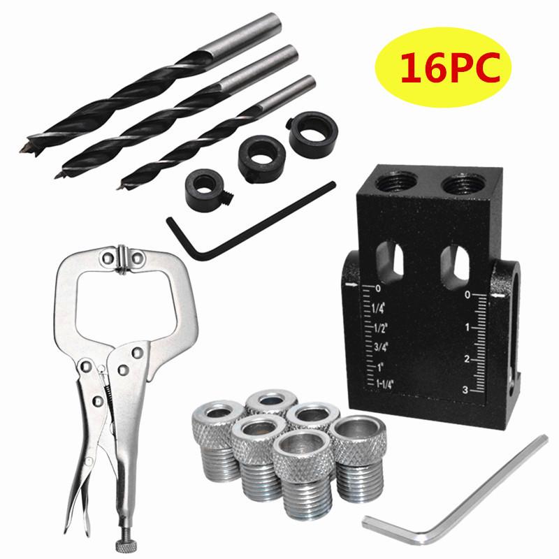 Black 15° Woodworking Pocket Hole Jig - Drilling Locator for Wood Board Installation