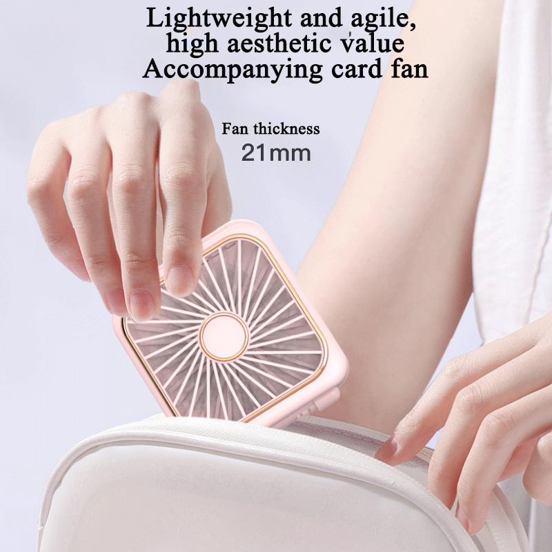 3-in-1 Mini Portable Fan Hanging Neck Fan Handheld Fan & Foldable Mirror with Power Bank, Compact & Portable for Summer Sports