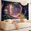 Enchanted Forest Path Tapestry, Magical Glowing Fireflies and Purple Flowers Art Wall Hanging for Bedroom Living Room Decor