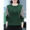 Autumn Winter Women's Cotton Patchwork Round Neck Plus Size Long Sleeve Printed Sweatshirt for Middle-Aged Moms