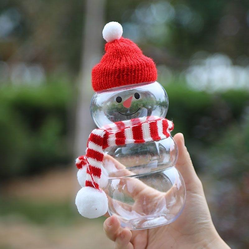 Diy Christmas Snowman Milk Tea Bottle Bear Plastic Drinking Cup Christmas Tree Transparent Coffee Milk Tea Bottle Sealed Cup Set