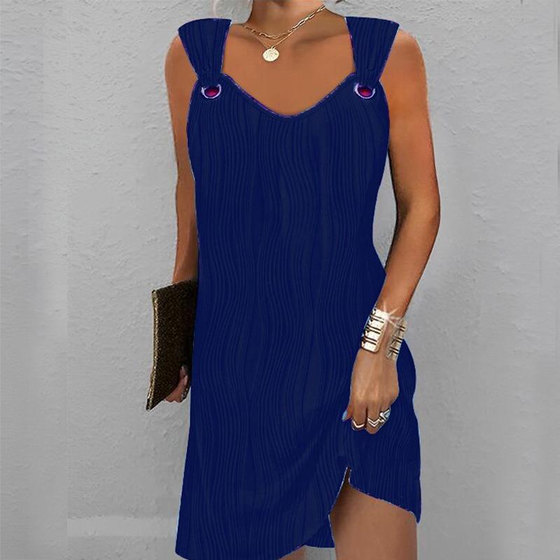 BITCED Moda feminina verão primavera cor sólida estampa sem mangas com decote em v vestidos casuais