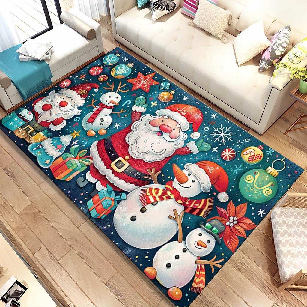 Cute Santa Claus Cartoon Merry Christmas Tree Festival Gift Carpet Rug for Living Room Bedroom Home Sofa Decoration,Non-slip