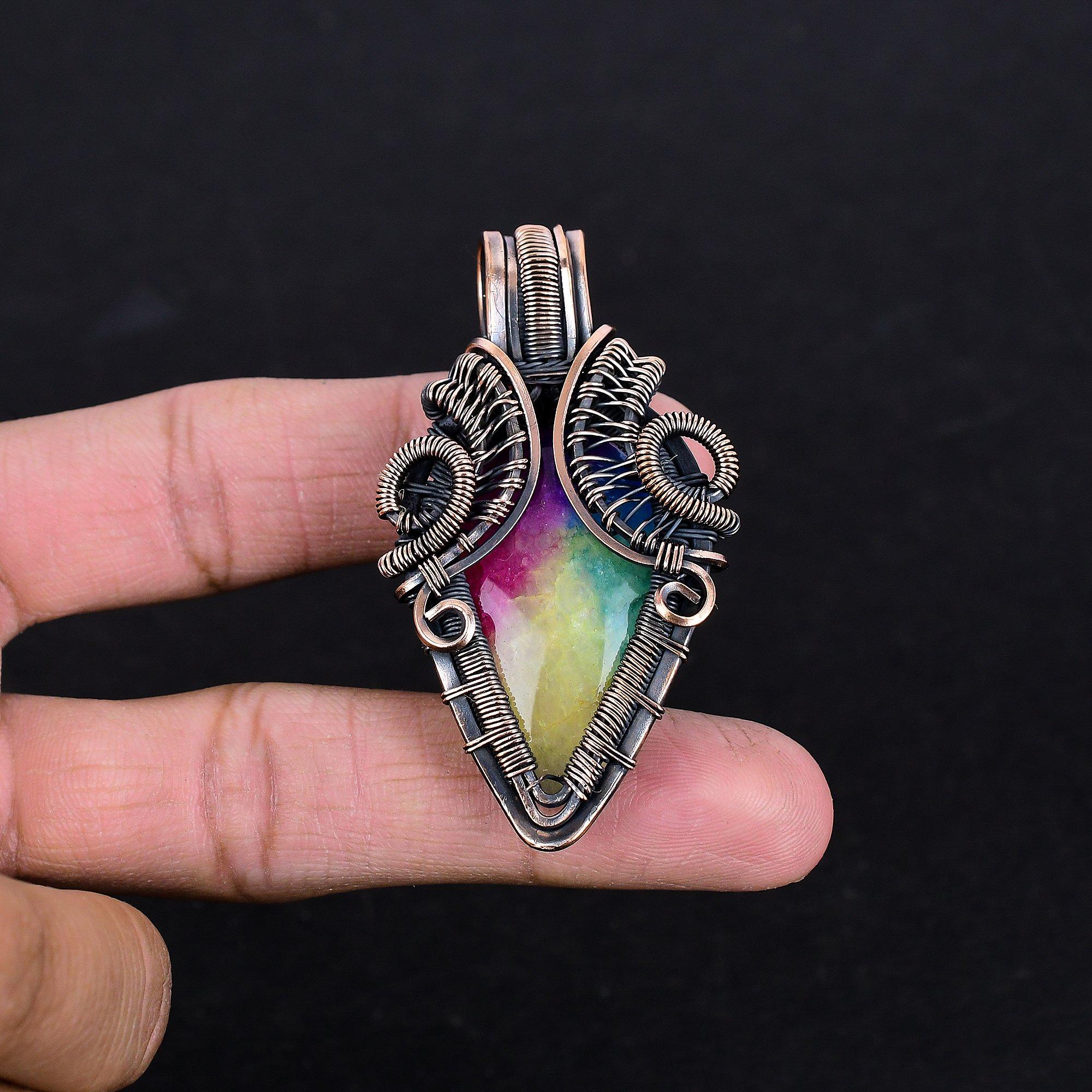 

Rainbow Solar Quartz, 999 Copper Wire Wrapped Pendant, Handmade Gemstone Pendant Jewelry, Gifts For Wife Brand New Pendant 2.55 Inches