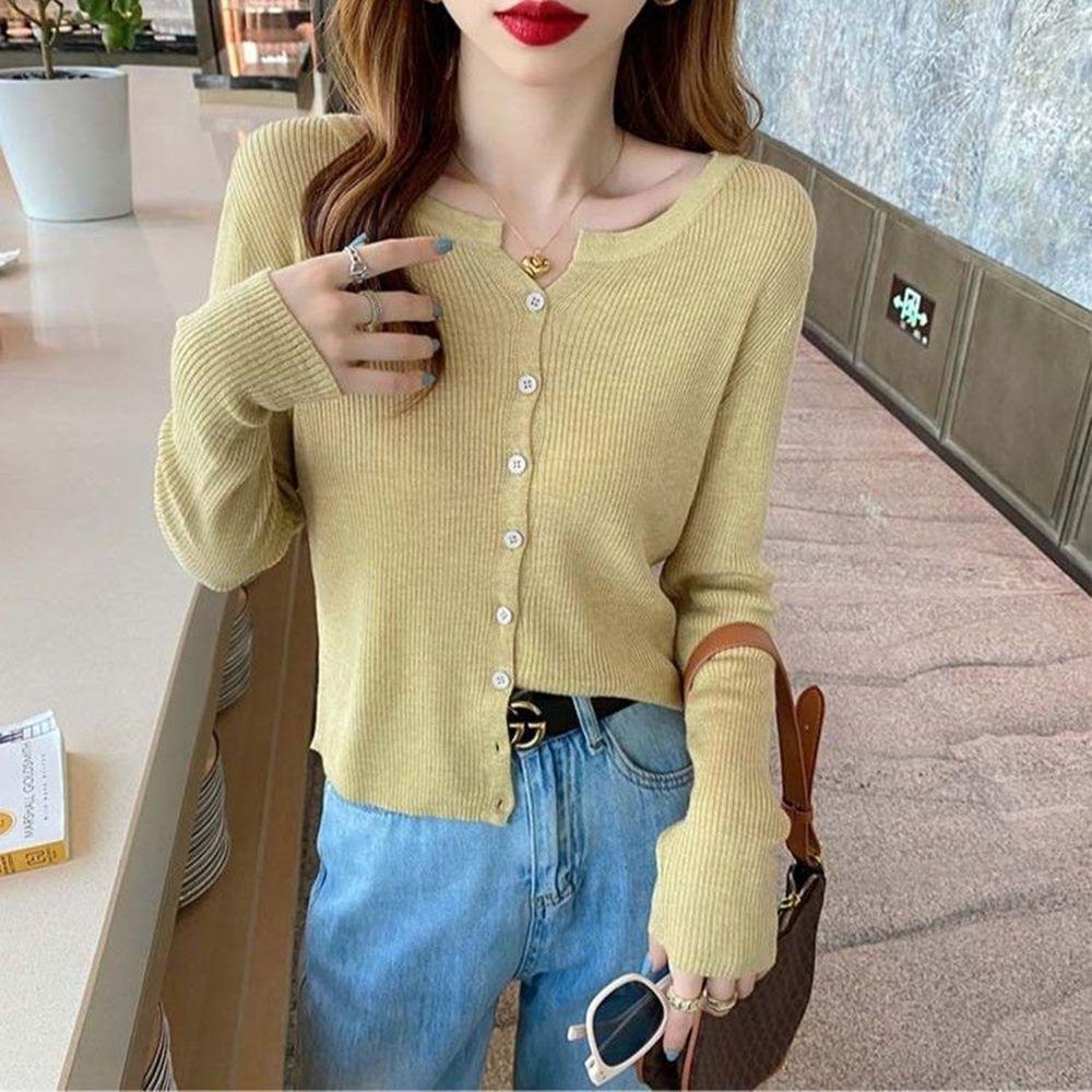 Women's Knit Cardigan Autumn Winter Gentle Chic Small Coat Long Sleeve V-neck Thin Outer Wear Versatile Top