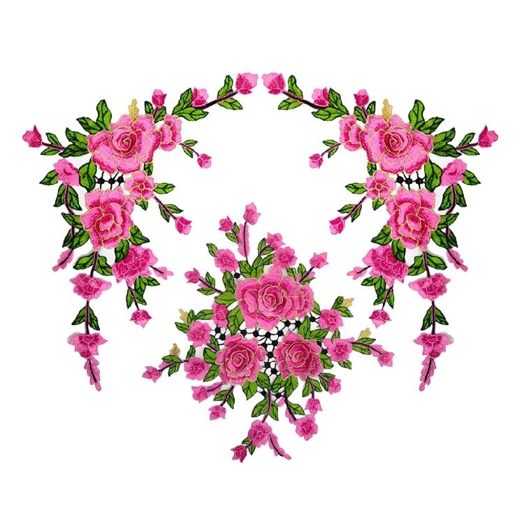 Flower Embroidered Applique Fade Resistant Sewing On Polyester Patches For Shirt Jackets Dress Cheongsam Decoration
