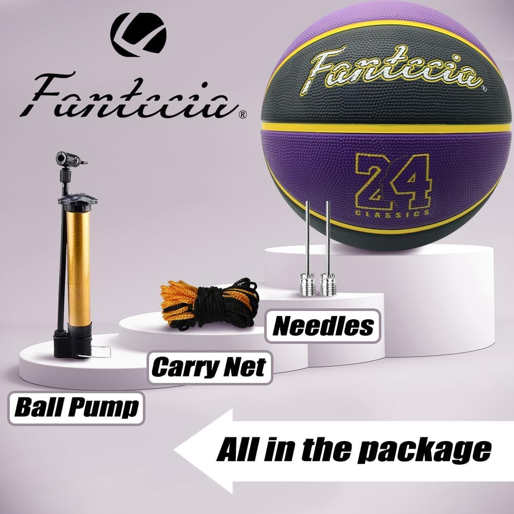 Fantecia Size 7 Basketball with Pump Premium Street Rubber Ball for Training and Game Men and Women - Indoor/Outdoor Play,
