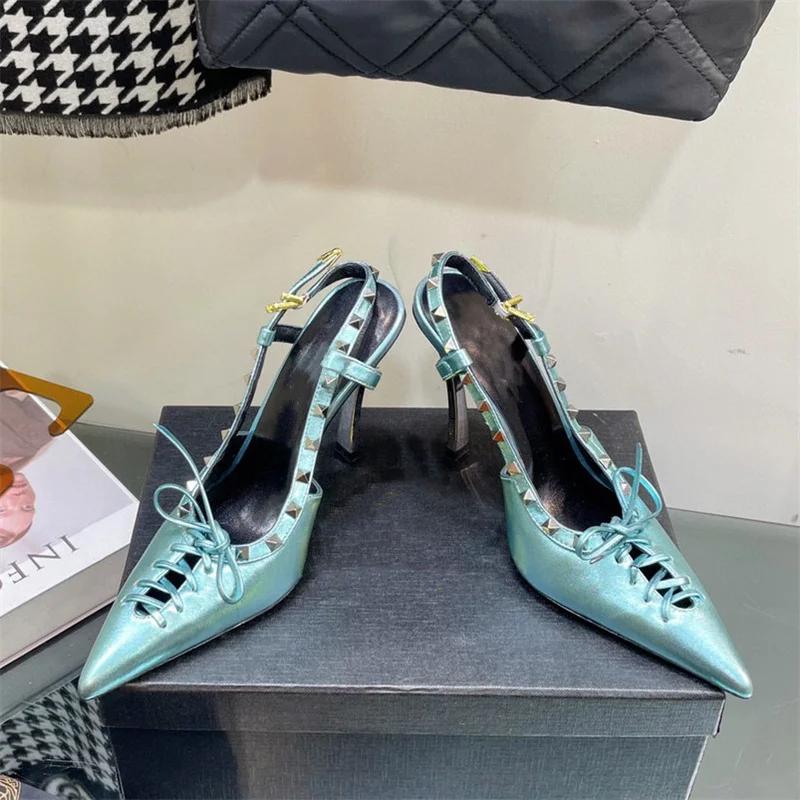 Fashion 2024 Brand Devise Rivet Bowknot Women's Sandals Fashion Sexy Slim Frenulum Sandals European American Banquet Nightclub 45 Shoes