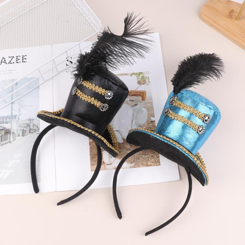 Mini Zylinder Federkappe Stirnband Zirkusdirektor Haarreif Cosplay Kostüm Haarreifen Kinder Erwachsene Haaraccessoires